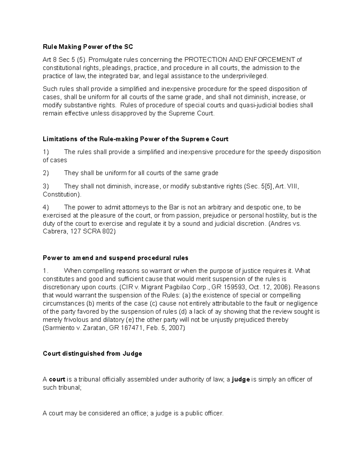 1. Civ Pro My Notes - Civ Pro - Rule Making Power of the SC Art 8 Sec 5 ...