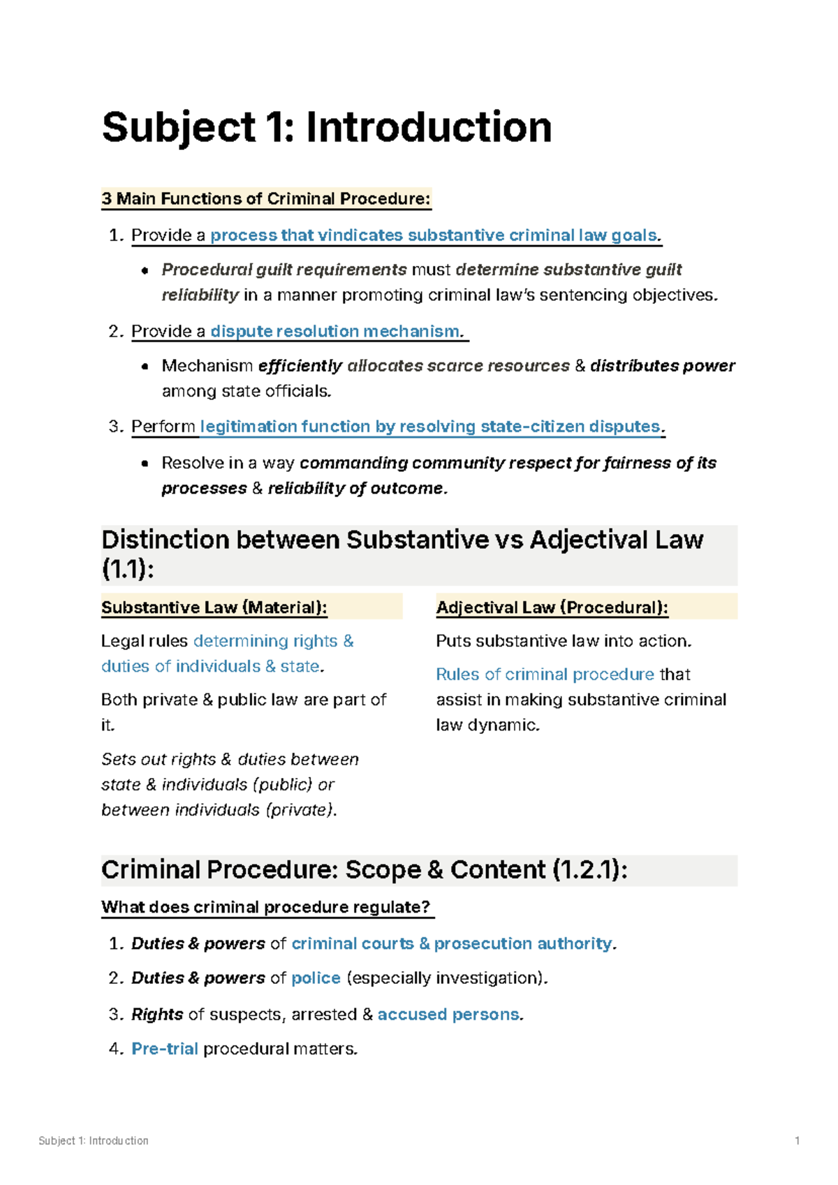 Subject 1: Overview of Criminal Procedure Principles and Models - Studocu