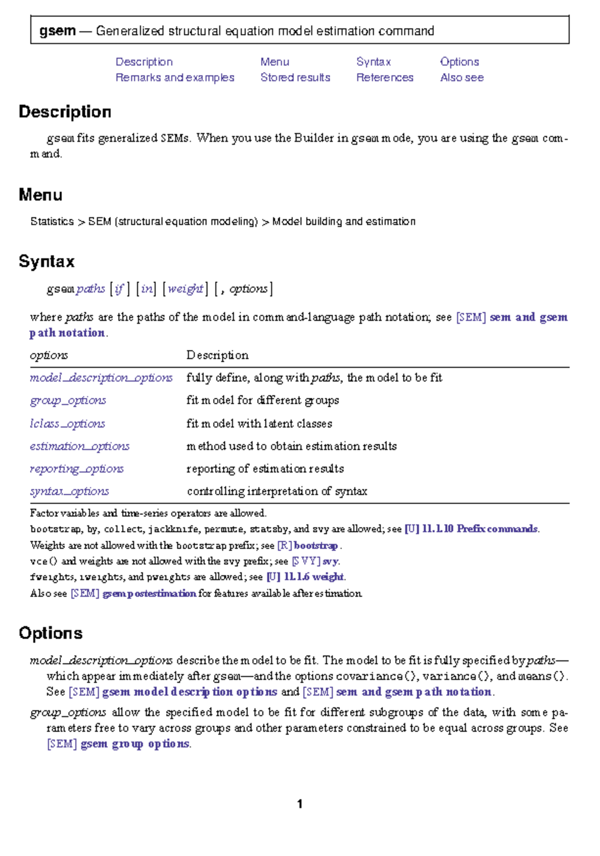 gsem Generalized SEM Estimation Command: Overview & Syntax - Studocu