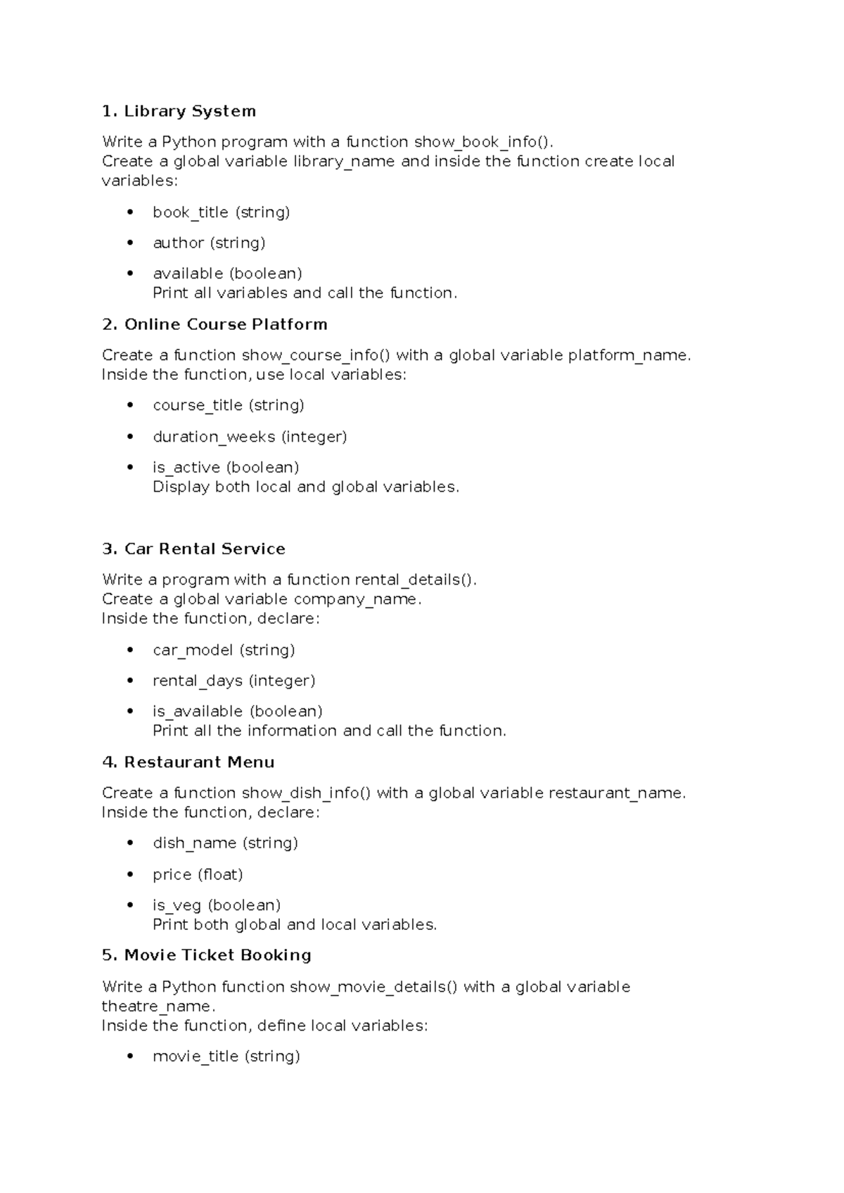 Python Functions: Local & Global Variables in Various Systems - Studocu