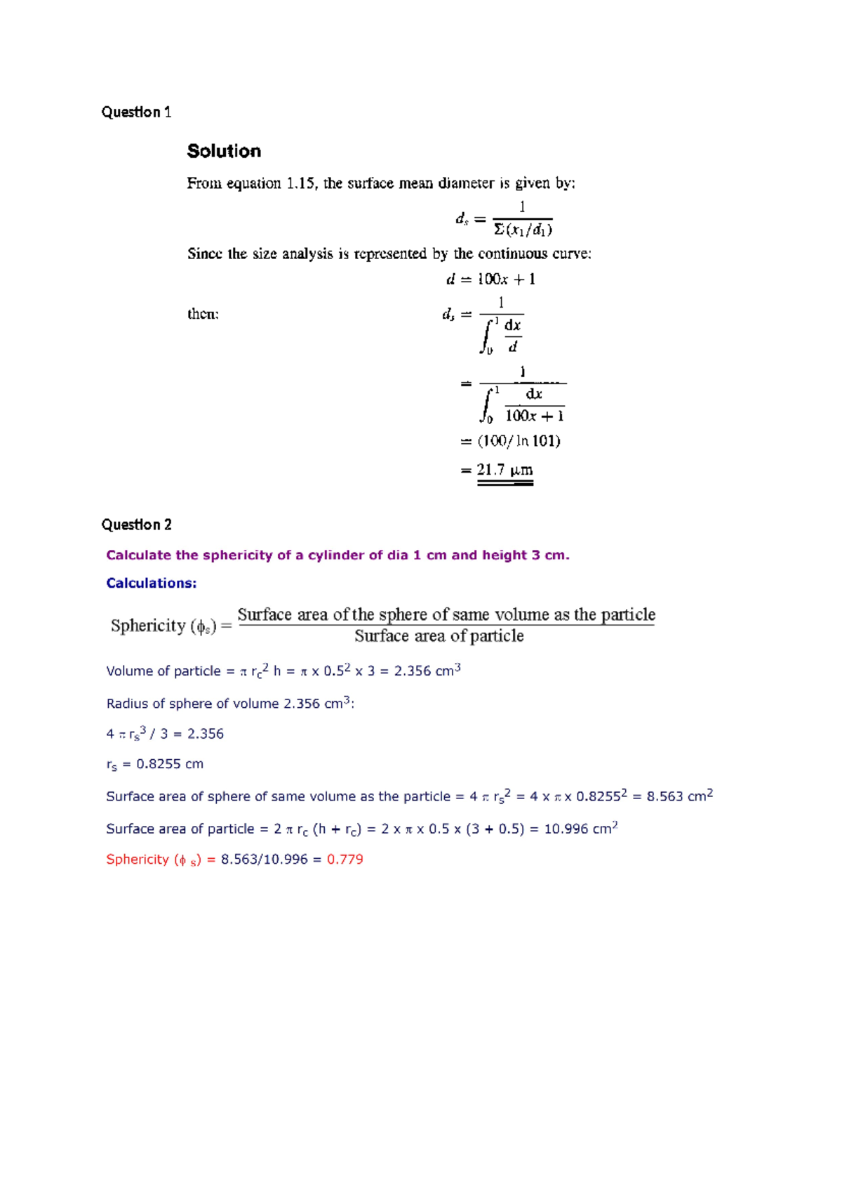 Test 1 Memo - particle technology - PTY260 - Question Question Question ...
