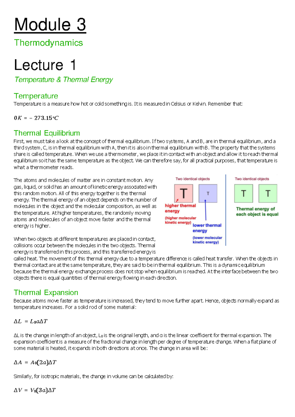 Thermodynamics Module 3: Lecture Notes on Temperature & Heat Transfer ...