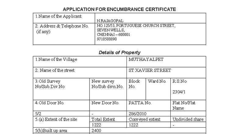 EC Application for Encumbrance Certificate - ABA - Studocu