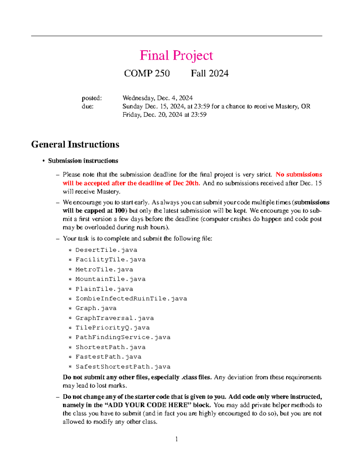 COMP250 Fall2024 Final Project Guidelines and Instructions - Studocu