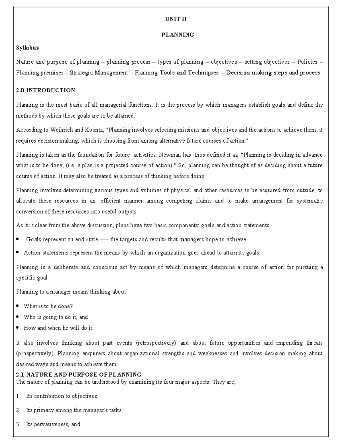 Unit 2 - Planning in POM: Key Concepts and Strategies - Studocu