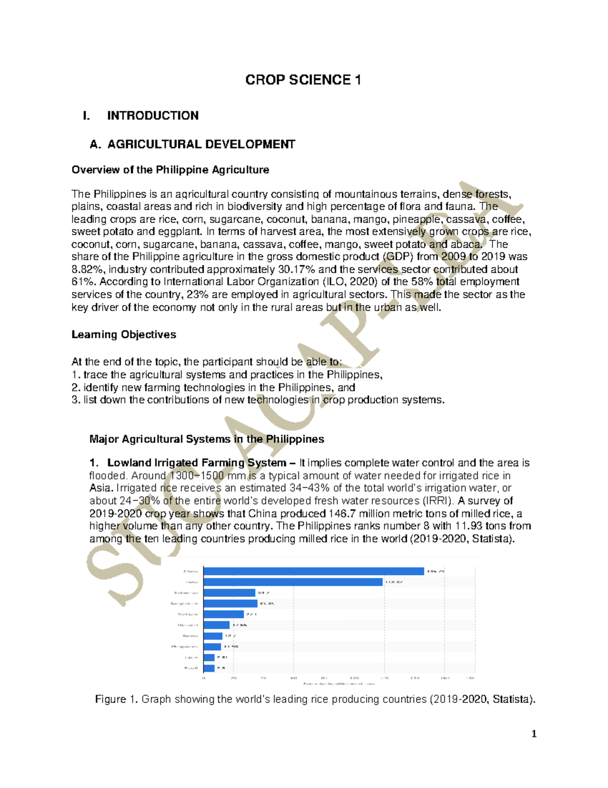 CROP SCIENCE 1: Overview of Philippine Agriculture and Farming Systems ...