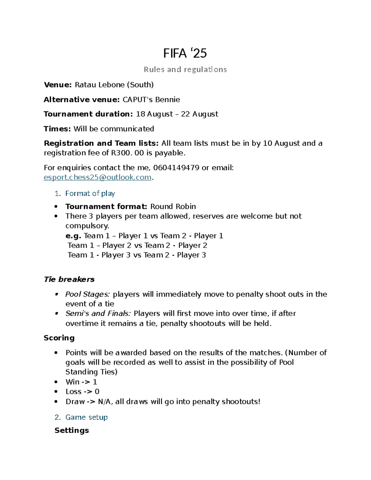 FIFA Tournament Rules & Regulations (18-22 Aug) - Studocu