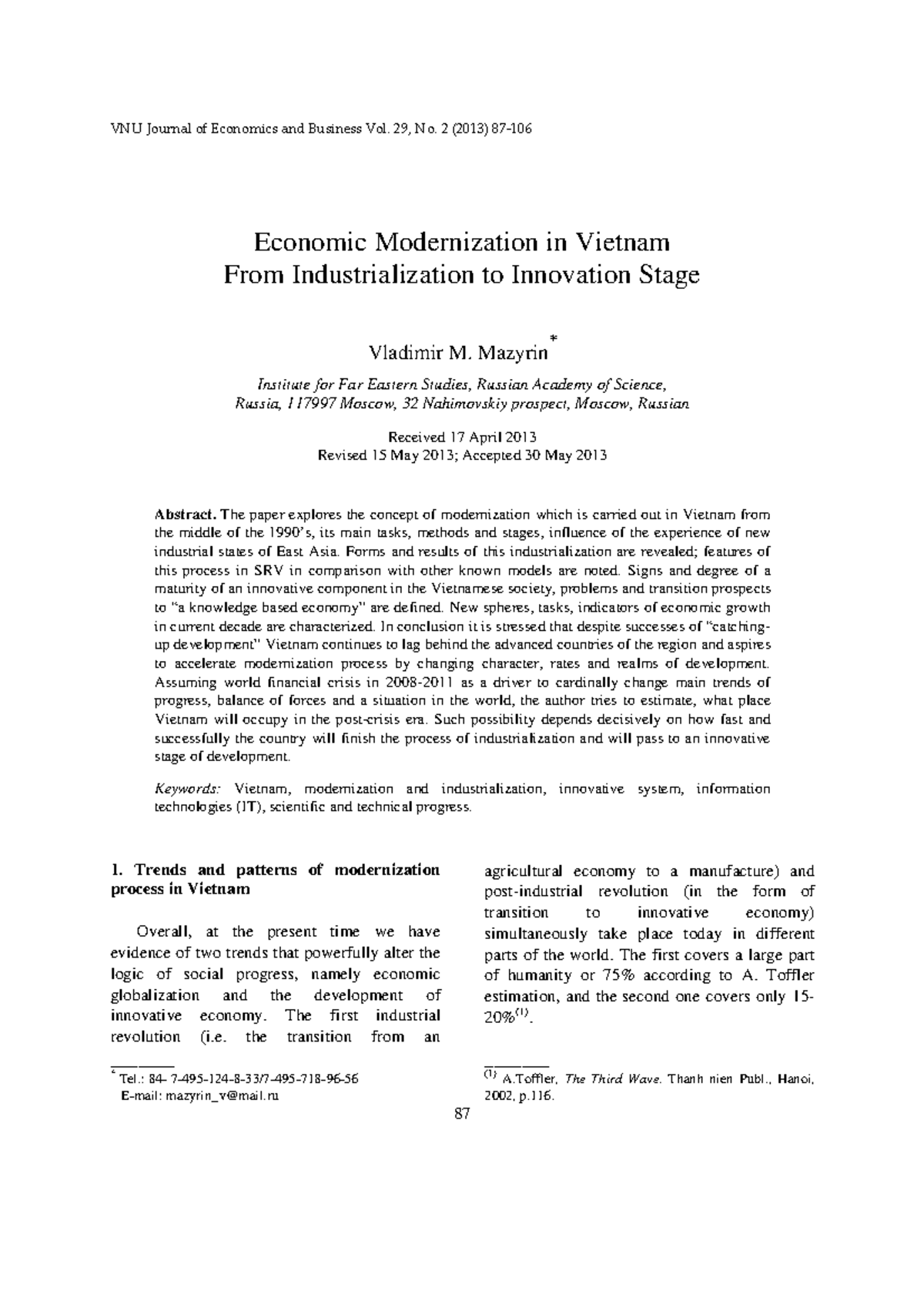 VNU Journal of Economics and Business Vol. 29, No. 2 (2013): Economic ...