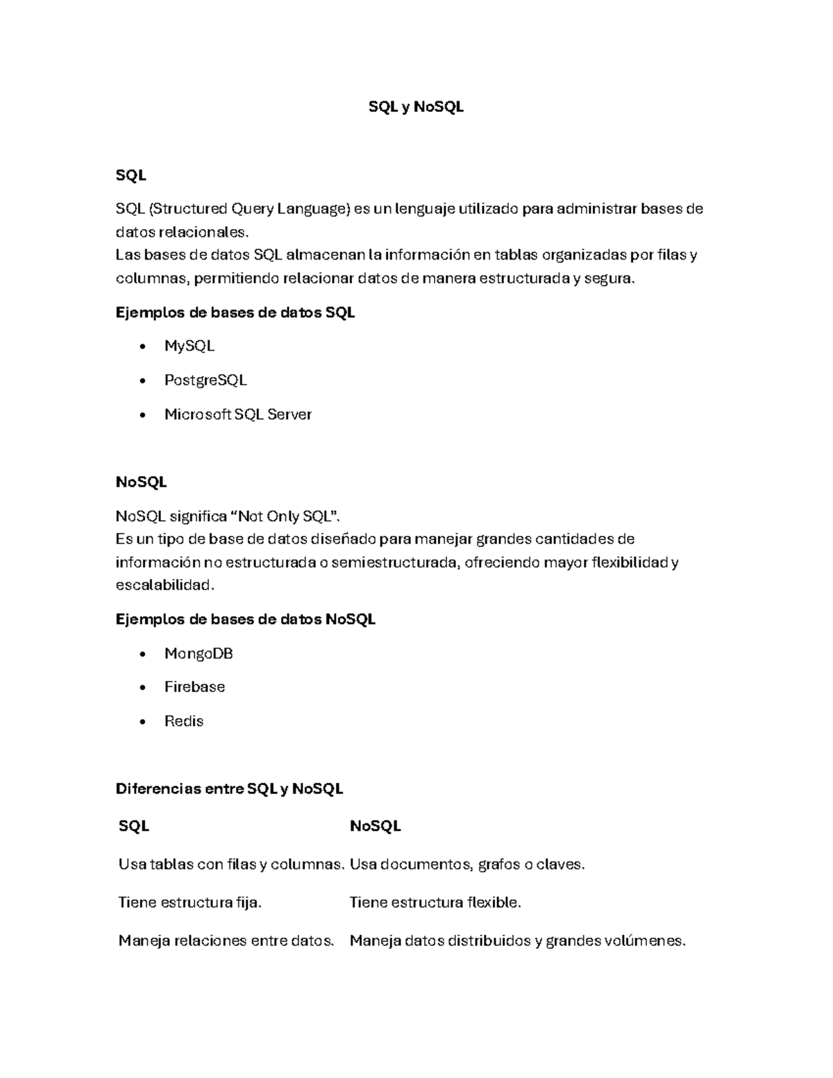 SQL y NoSQL: Comparativa de Bases de Datos - Studocu