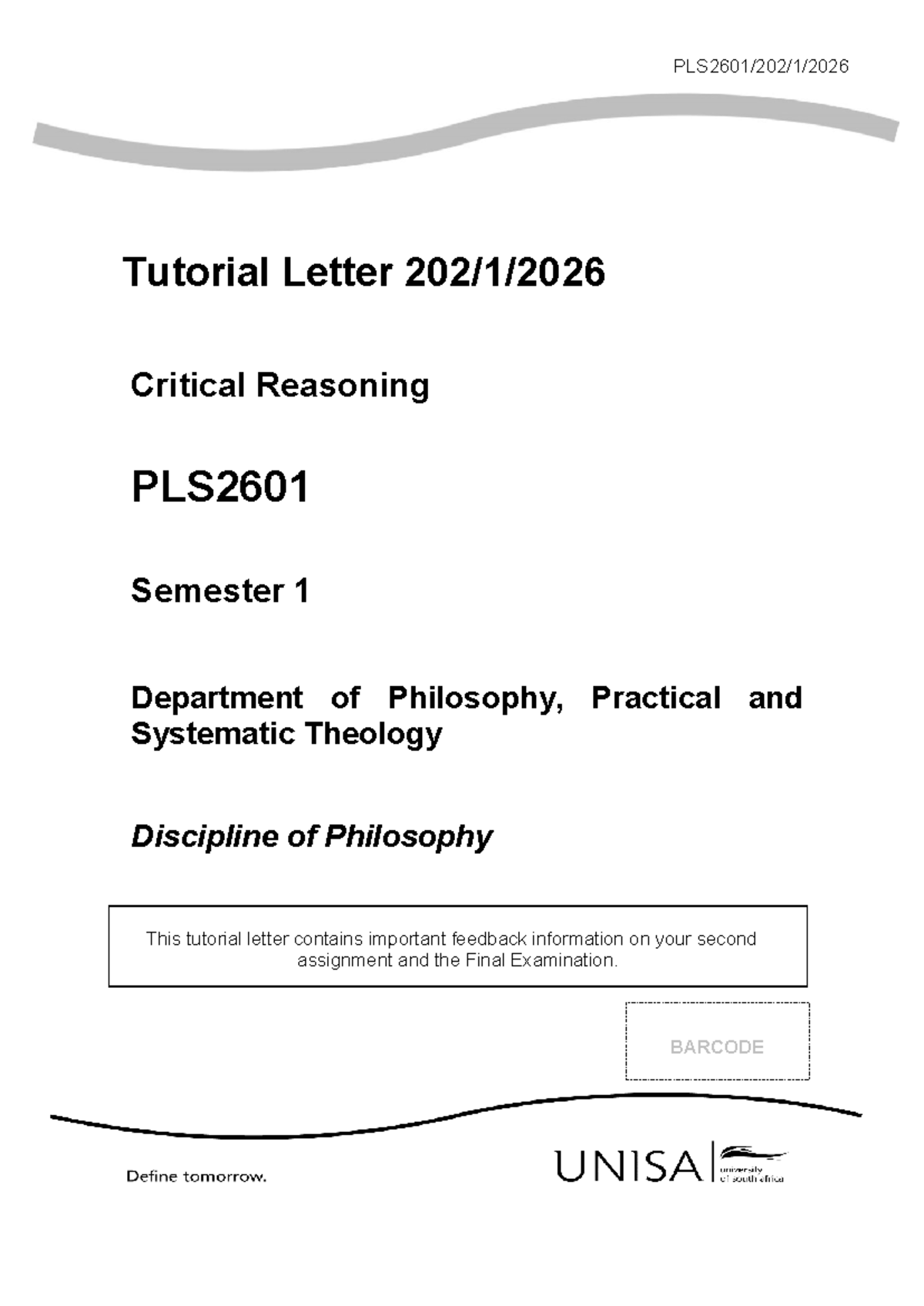 PLS2601 Critical Reasoning: Feedback & Final Exam Guide - Studocu