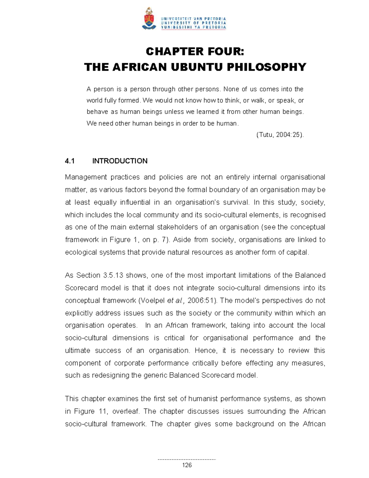 4 CHAPTER FOUR: EXPLORING THE AFRICAN UBUNTU PHILOSOPHY IN MANAGEMENT ...