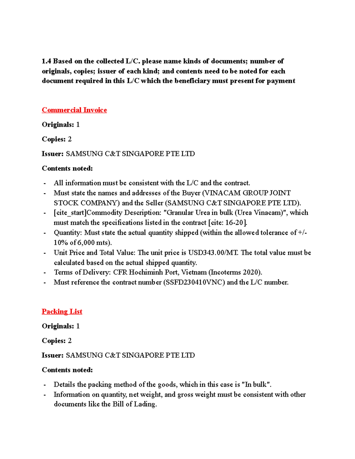 Commercial Invoice & Shipping Docs Requirements for SSFD230410VNC ...