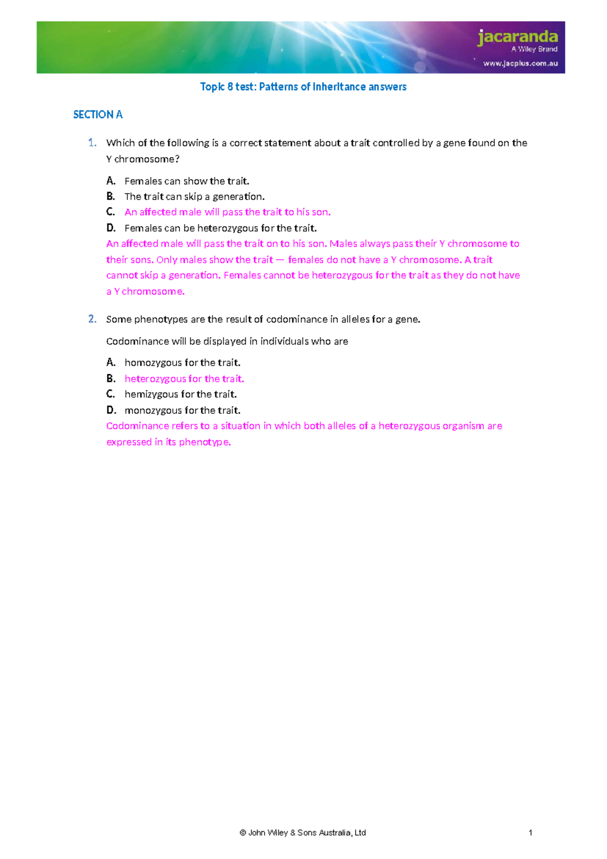 Patterns of Inheritance Test Answers - Topic 8 - Studocu