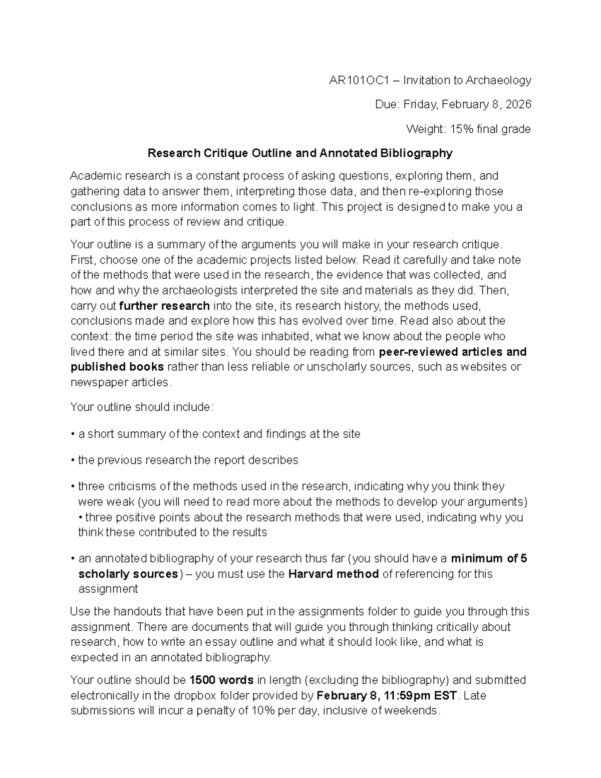 AR101OC1 Final Grade Research Critique Outline & Annotated Bibliography ...