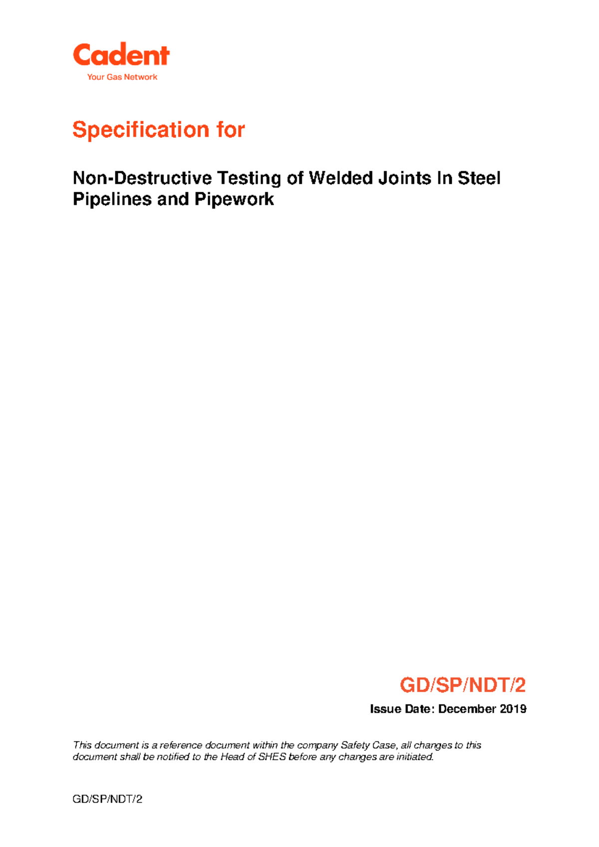 GD/SP/NDT/2 - Specification for Non-Destructive Testing of Welds - Document Preview