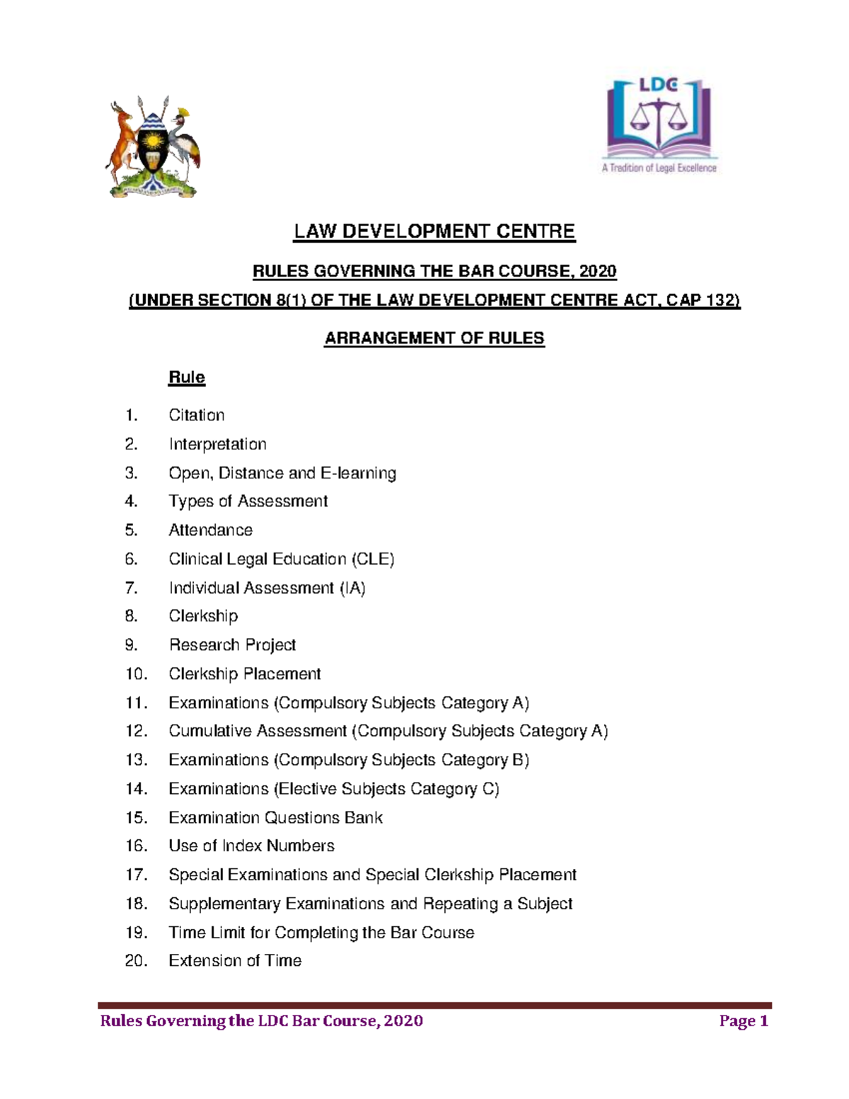 Rules for the Bar Course - Law Development Centre 2020-1 - Studocu