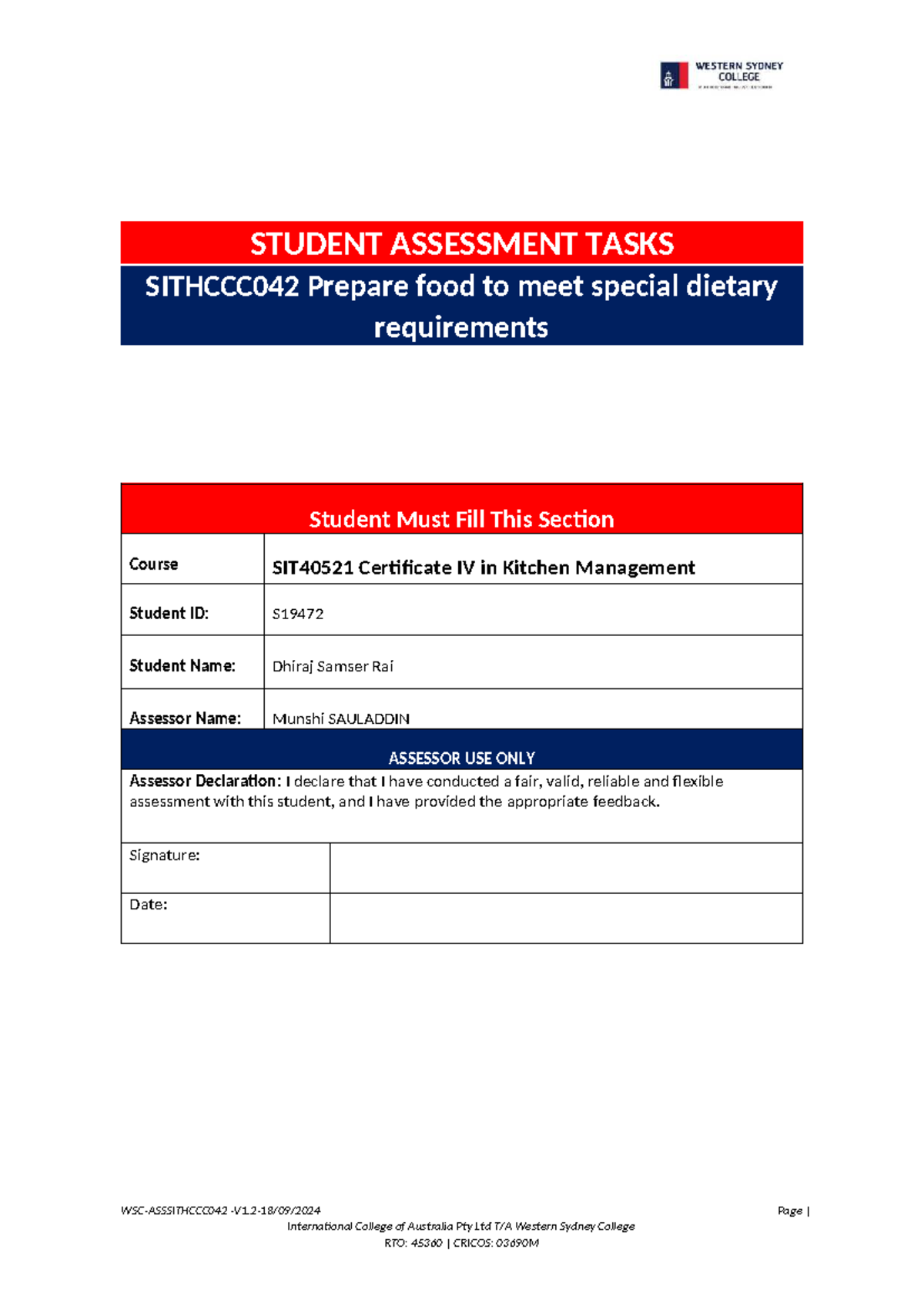 SIT40521 Certificate IV in Kitchen Management: Dietary Requirements ...