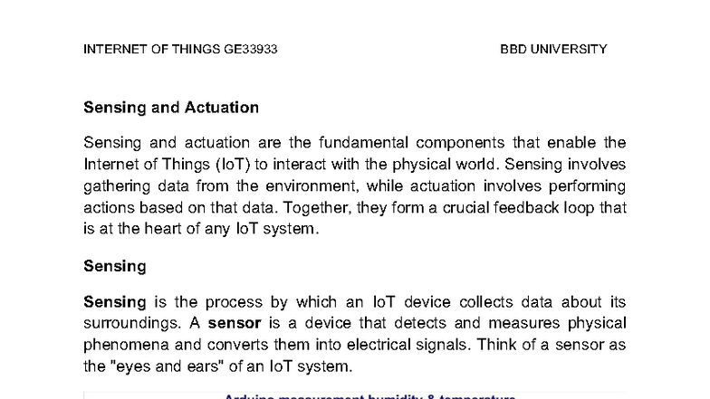 IoT Module 1: Sensing, Actuation, and Communication Protocols GE33933 ...