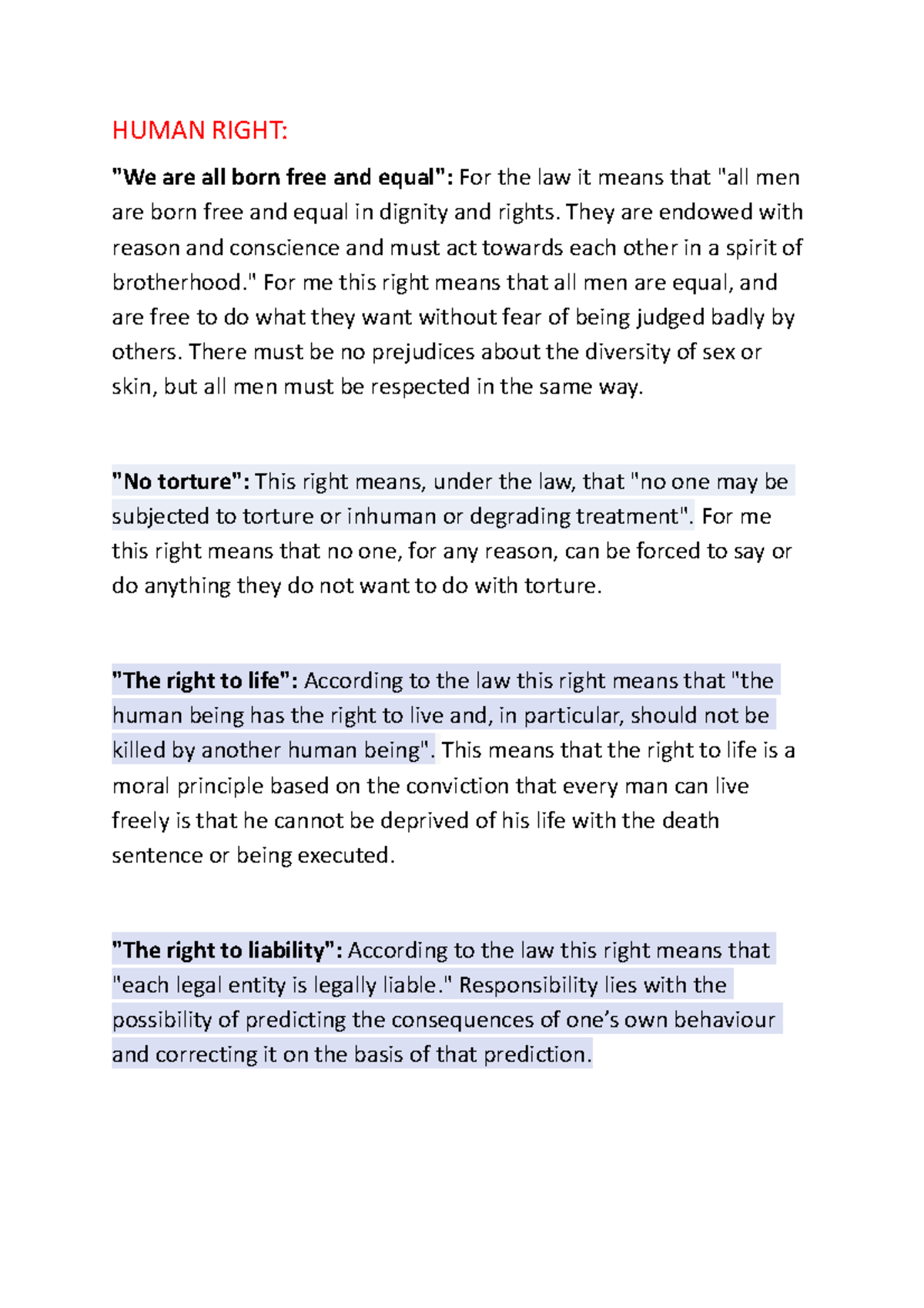 Human Rights Lecture Notes - Appunti Presi a Lezione - Studocu