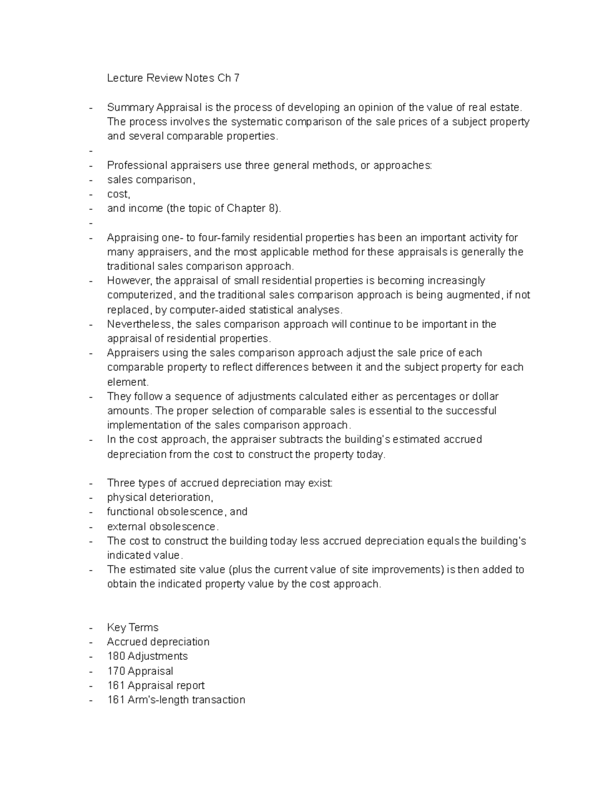 Chapter 7 Appraisal Review Notes: Key Concepts and Exam Prep - Studocu