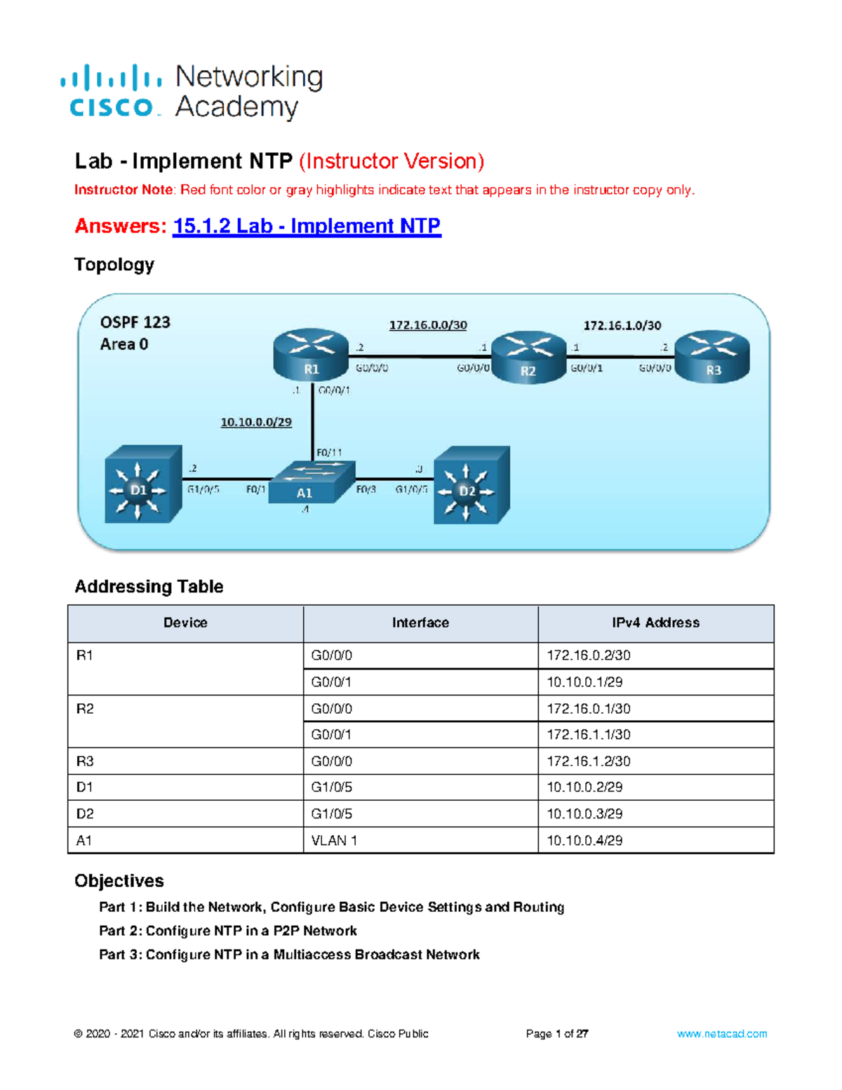 15.1.2 Lab: Implementing NTP Configuration and Verification - Studocu