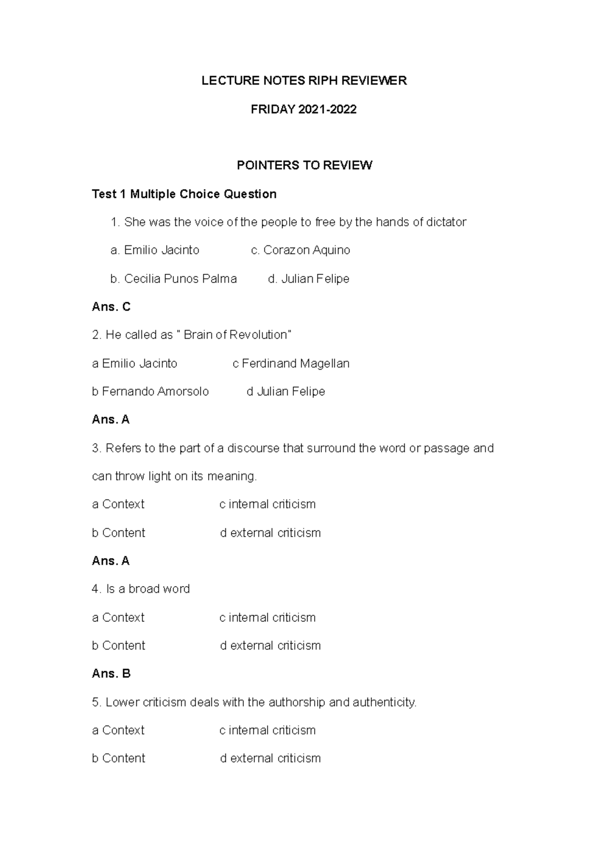 RIPH Reviewer - reading in philippine history of rizal pointers to ...