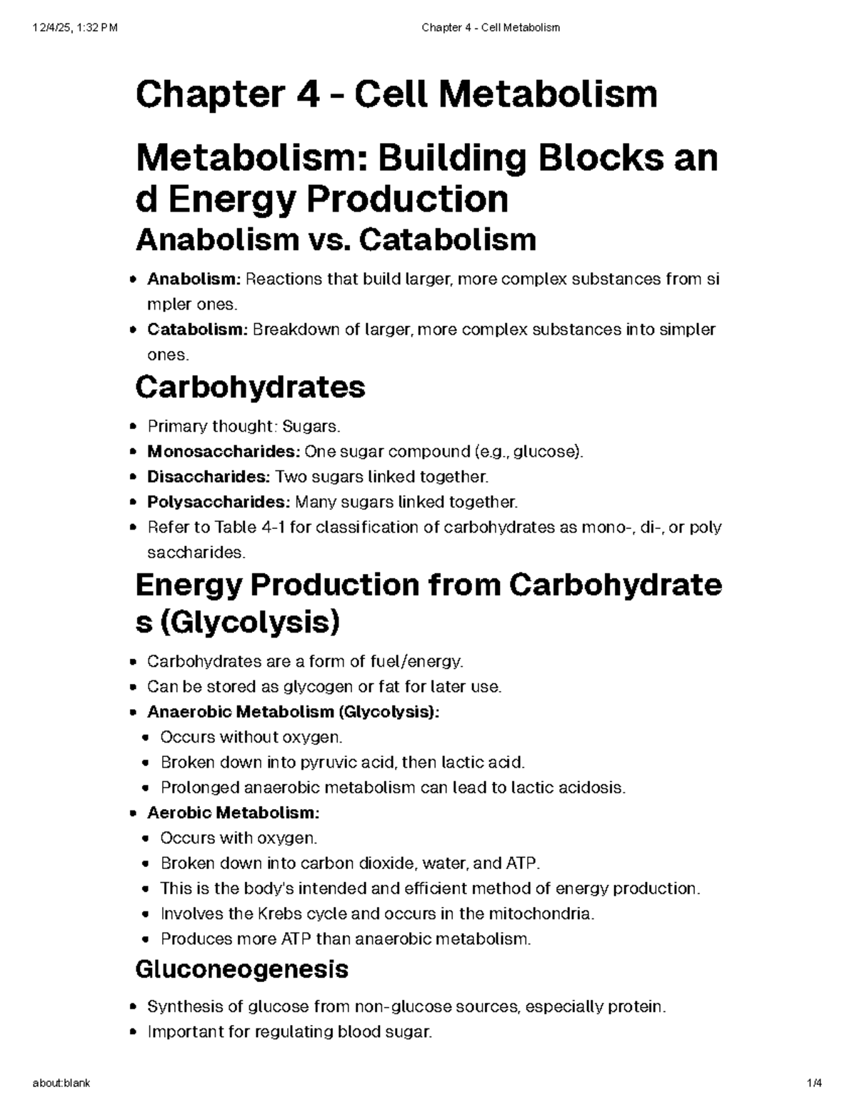 Chapter 4 - Cell Metabolism Overview - Studocu
