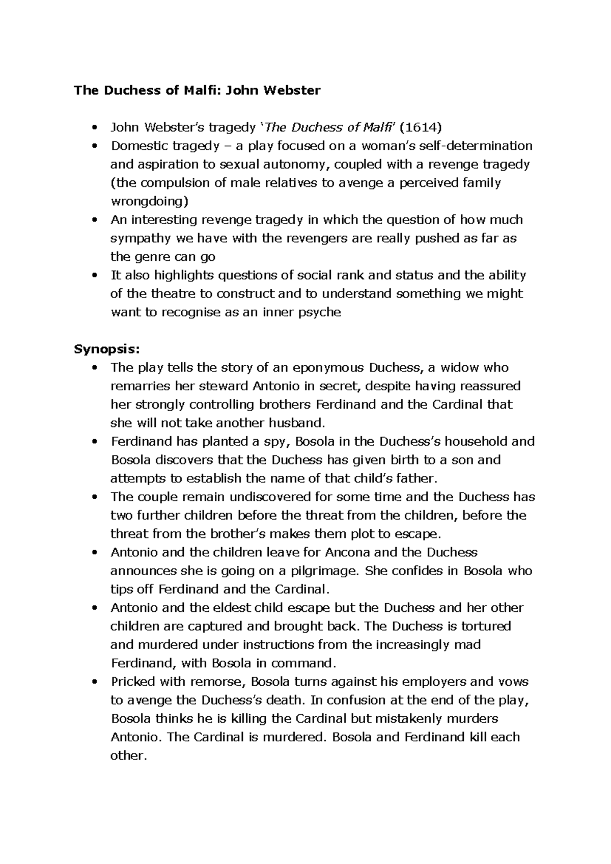 The Duchess of Malfi: Analyzing Webster's Jacobean Revenge Tragedy ...