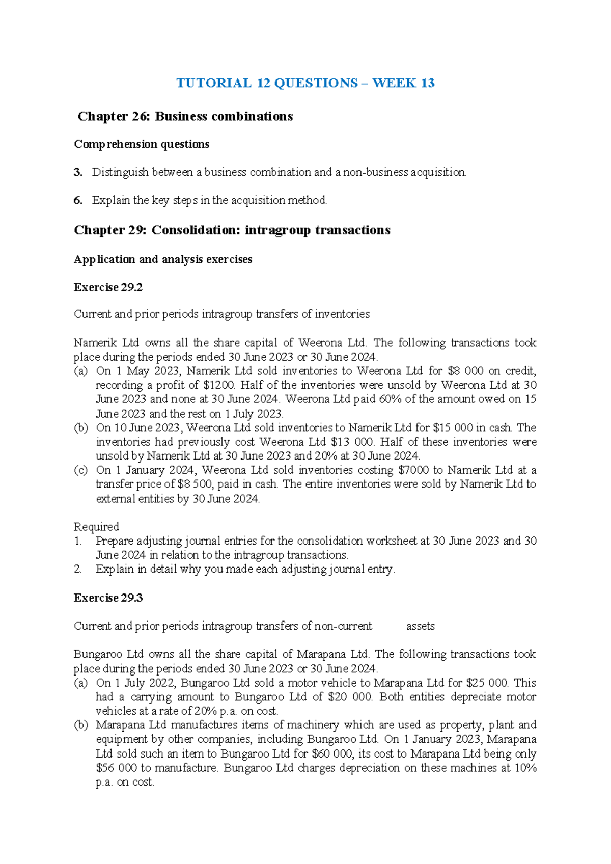 AF210 Tutorial 12: Business Combinations & Intragroup Transactions ...
