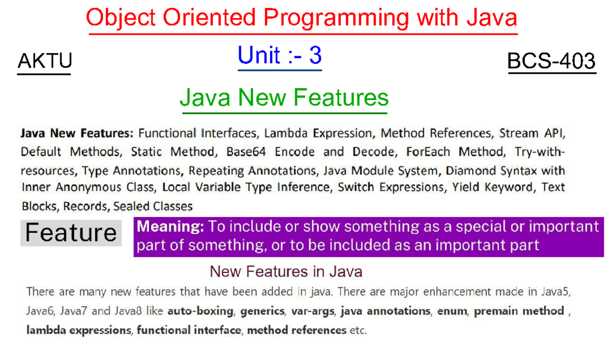 OOP with Java AKTU Unit 3: Static vs Default Interface Methods - Studocu