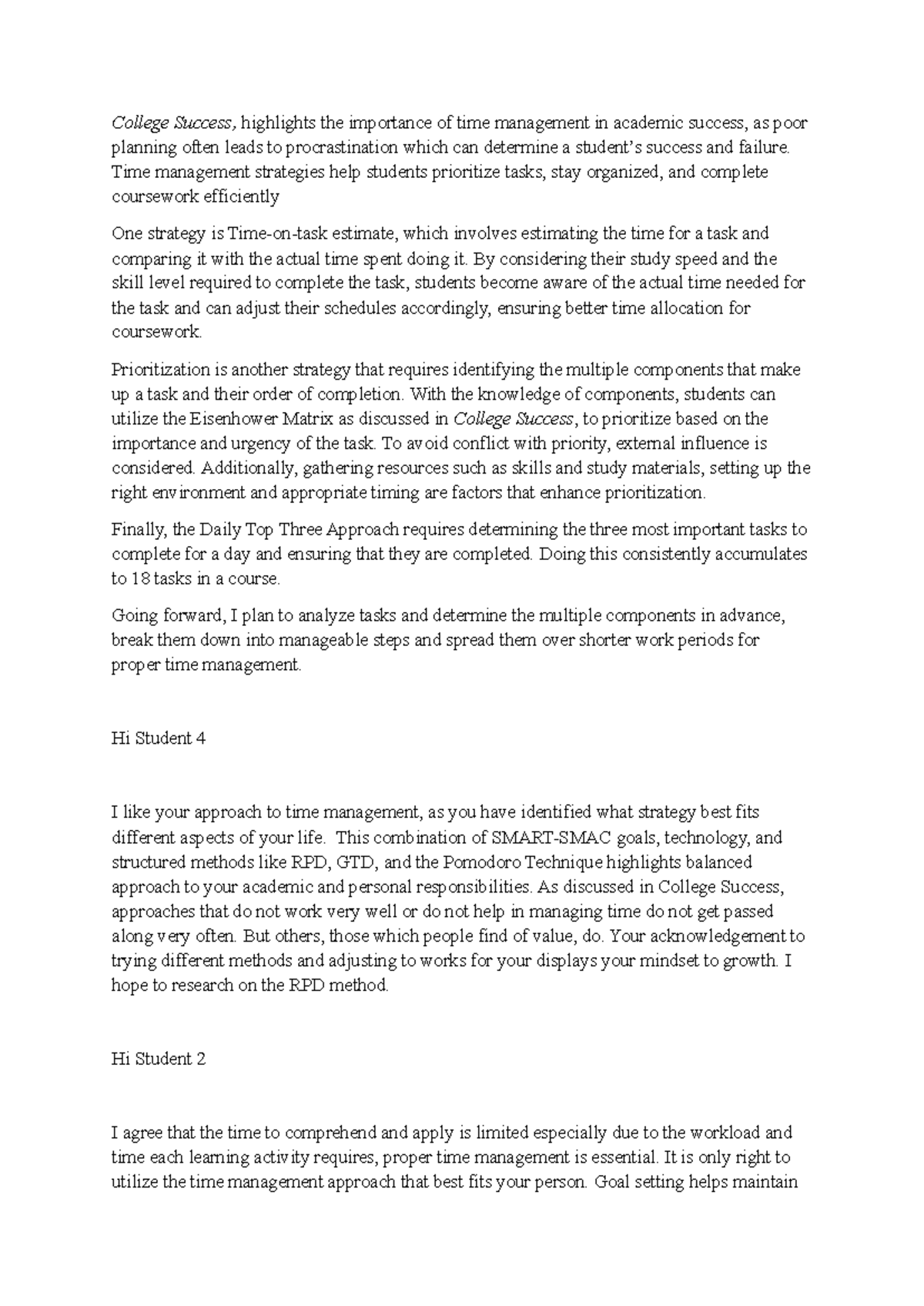 Time Management Strategies for Academic Success (COLLEGE 101) - Studocu