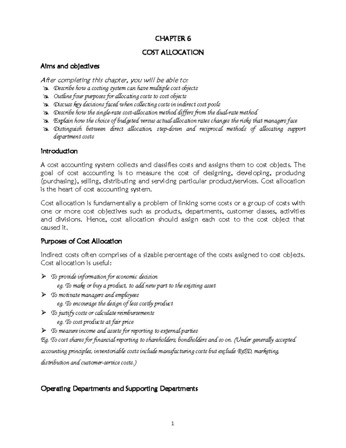 Chapter 6 Cost Allocation (Detailed Study Guide) - Studocu