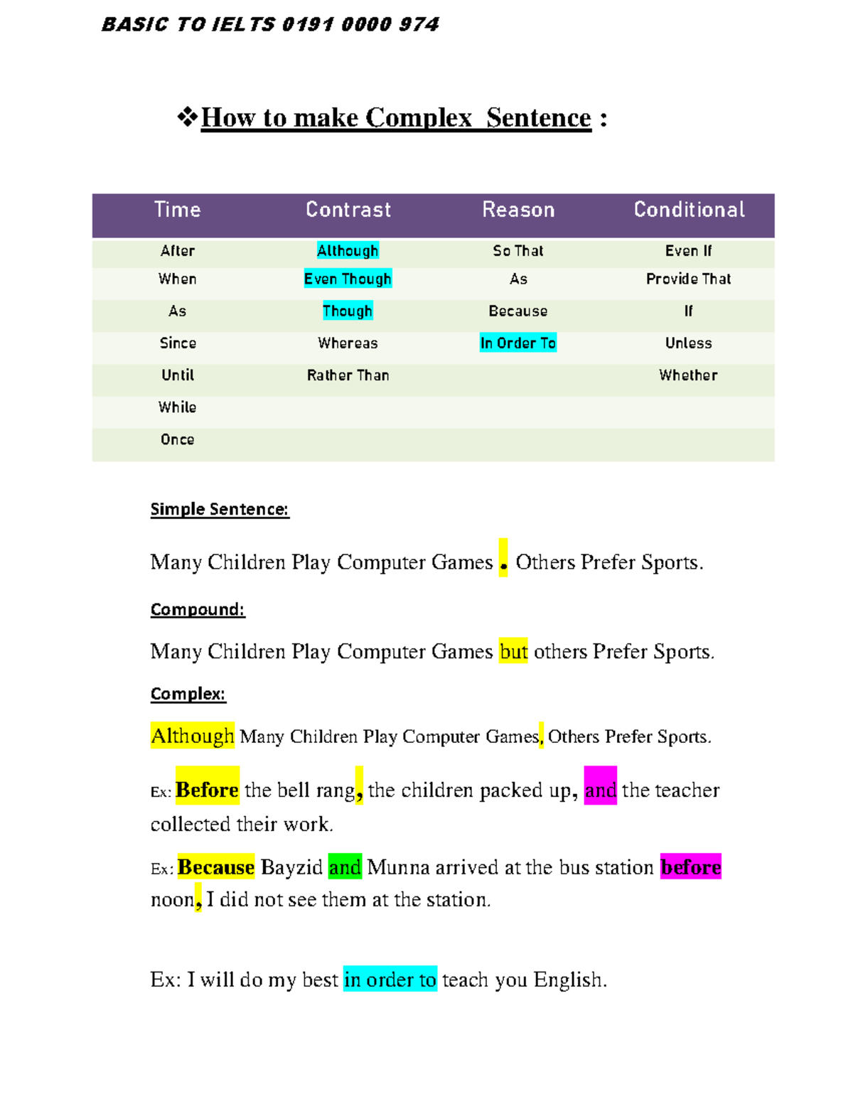 Complex Sentences Guide for English N - How to Use and Create - Studocu