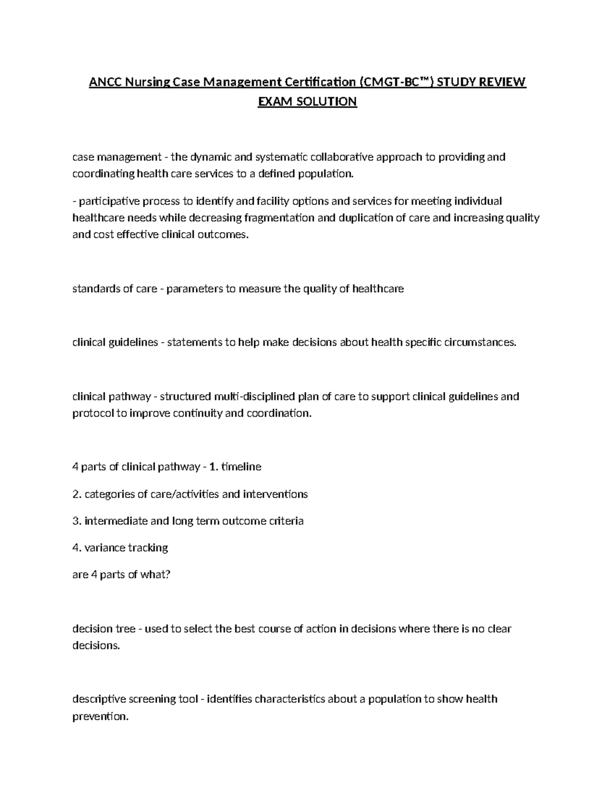 ANCC CMGT-BC™ Nursing Case Management Exam Review Solutions - Studocu
