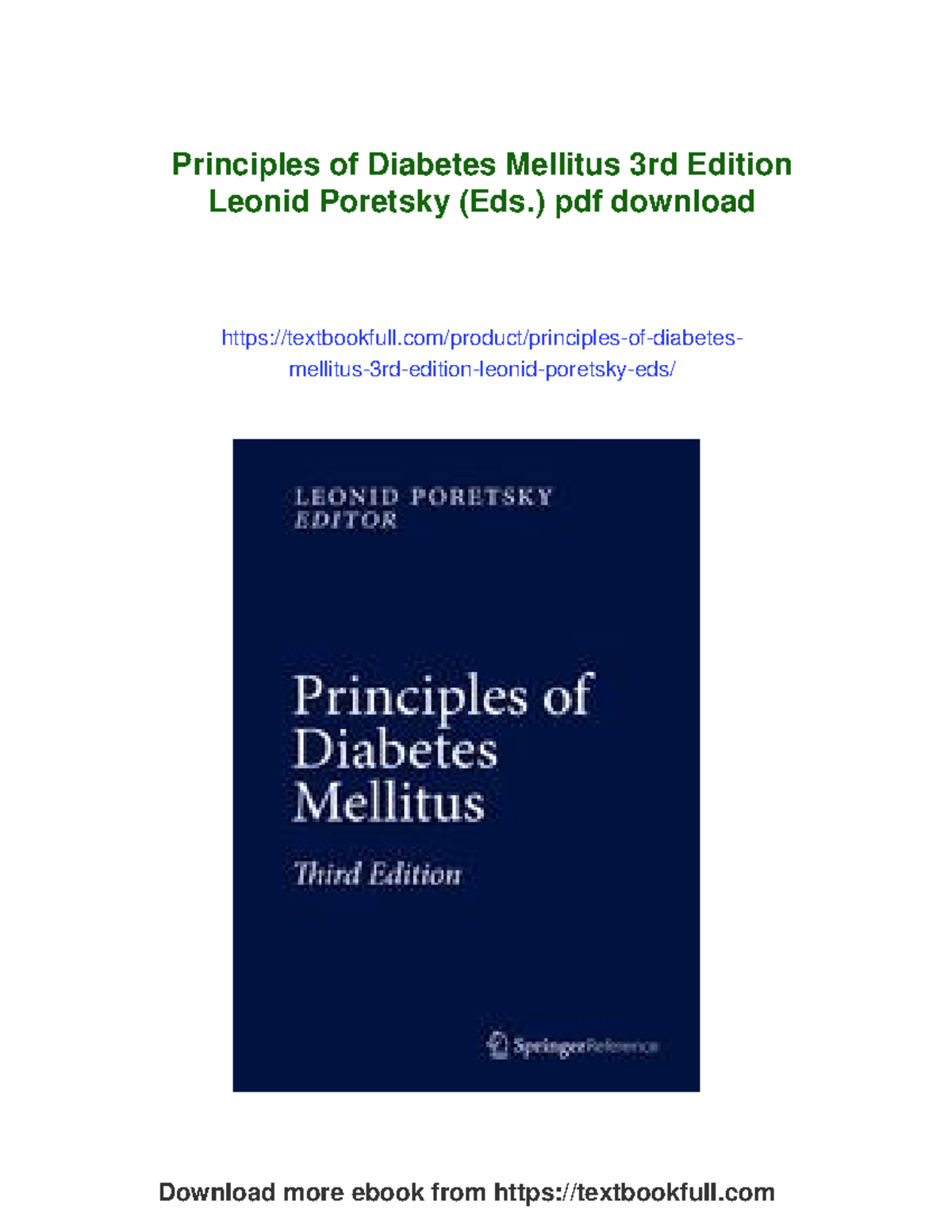 Principles of Diabetes Mellitus, 3rd Edition by Leonid Poretsky ...