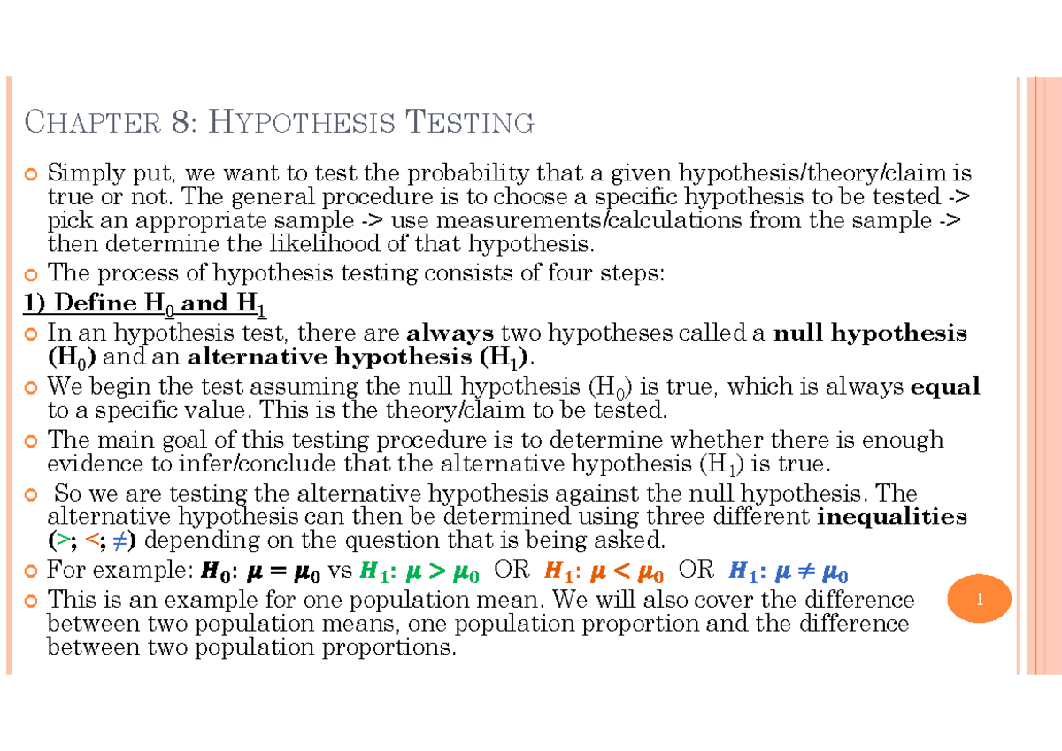 **Title: Hypothesis Testing Methods and Applications - Chapter 8 ...