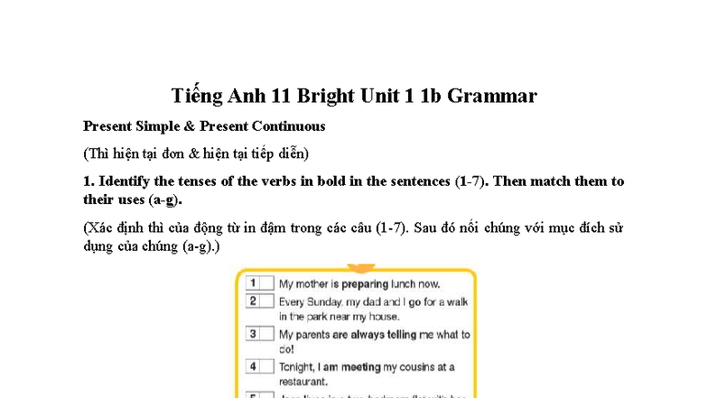 Giai Tiếng Anh 11: Unit 1 1b Grammar - Present Simple & Continuous ...