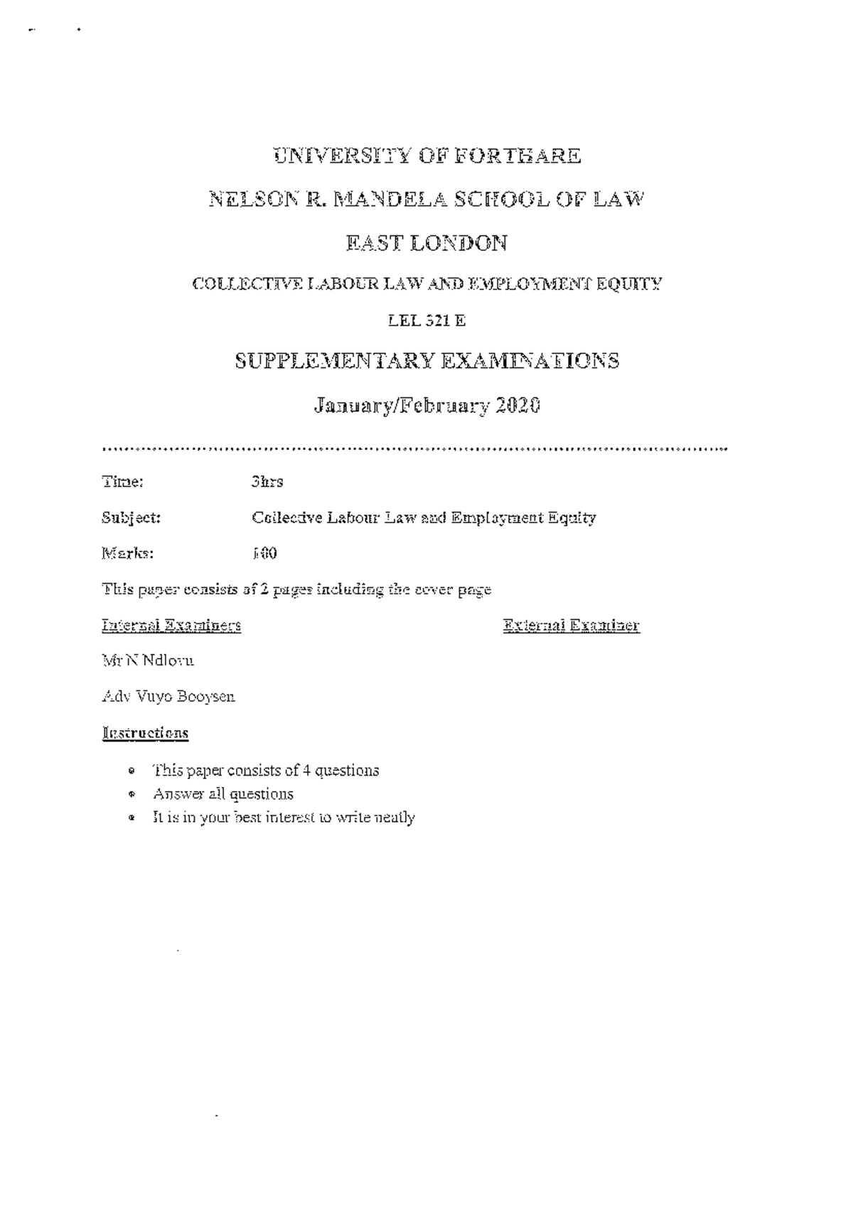 LEL 321 - Supplementary Exam Notes on Collective Labour Law 2020 - Studocu