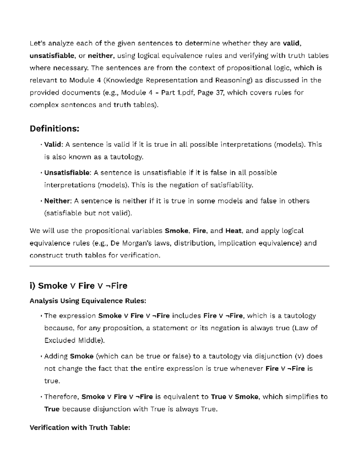 Module 4: Propositional Logic Validity Analysis and Truth Tables - Studocu