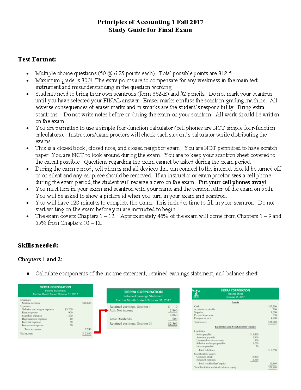 Principles of Accounting 1 (F17) Final Exam Study Guide - Studocu