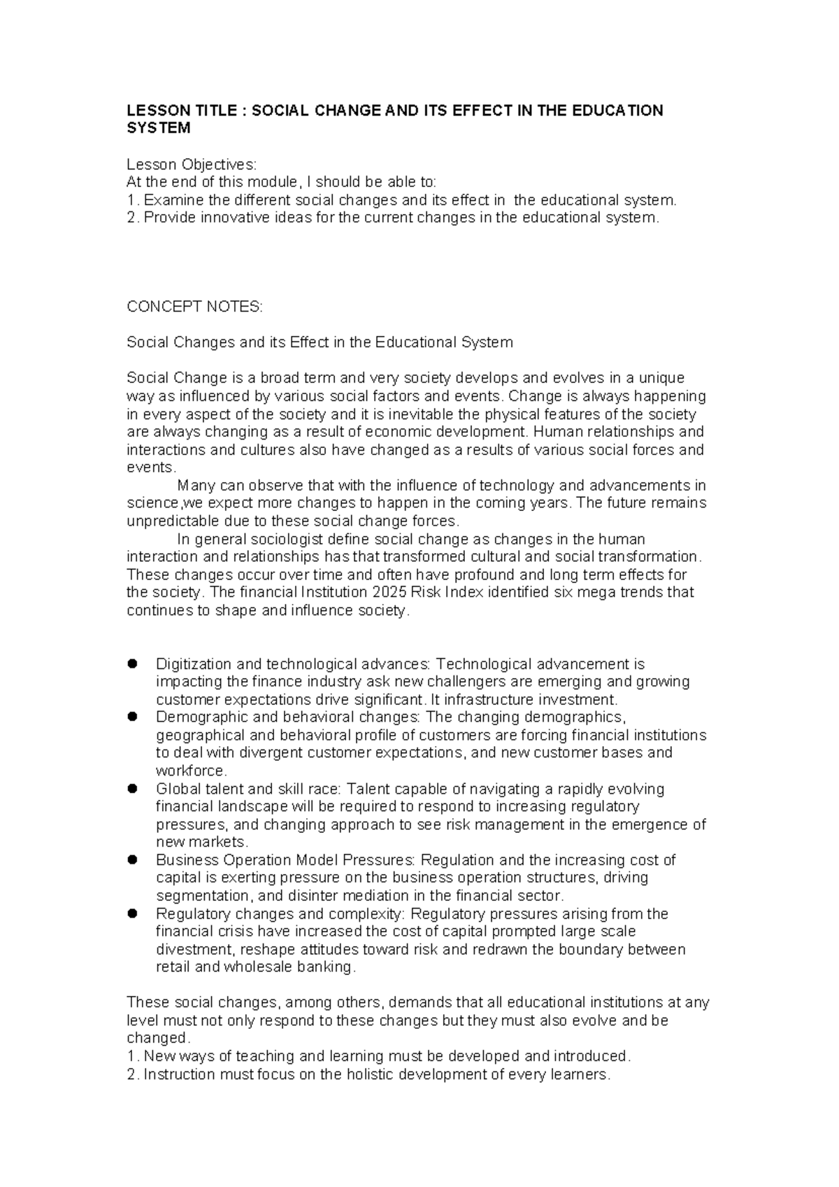 SOC 101: Social Change & Its Impact on the Education System Lesson ...