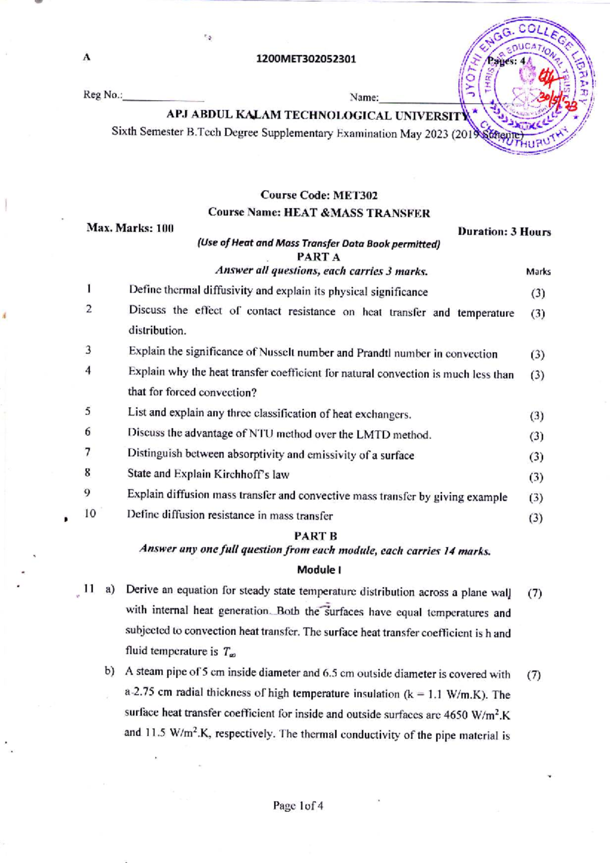 MET302 HEAT & MASS Transfer Final Exam Questions, May 2023 - Studocu