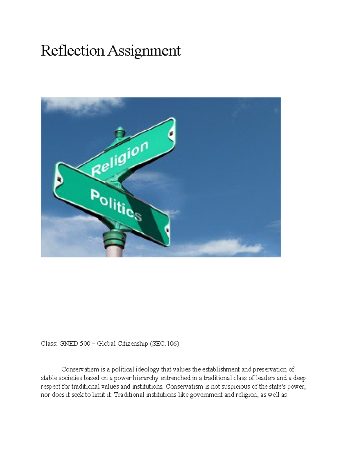 Reflection Assignment - GNED-500 - Reflection Assignment Class: GNED ...