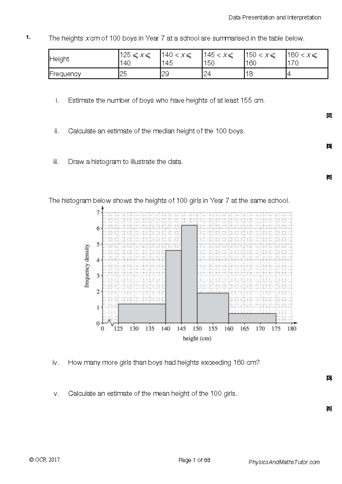 Data Presentation and Interpretation: Statistical Analysis of Heights ...