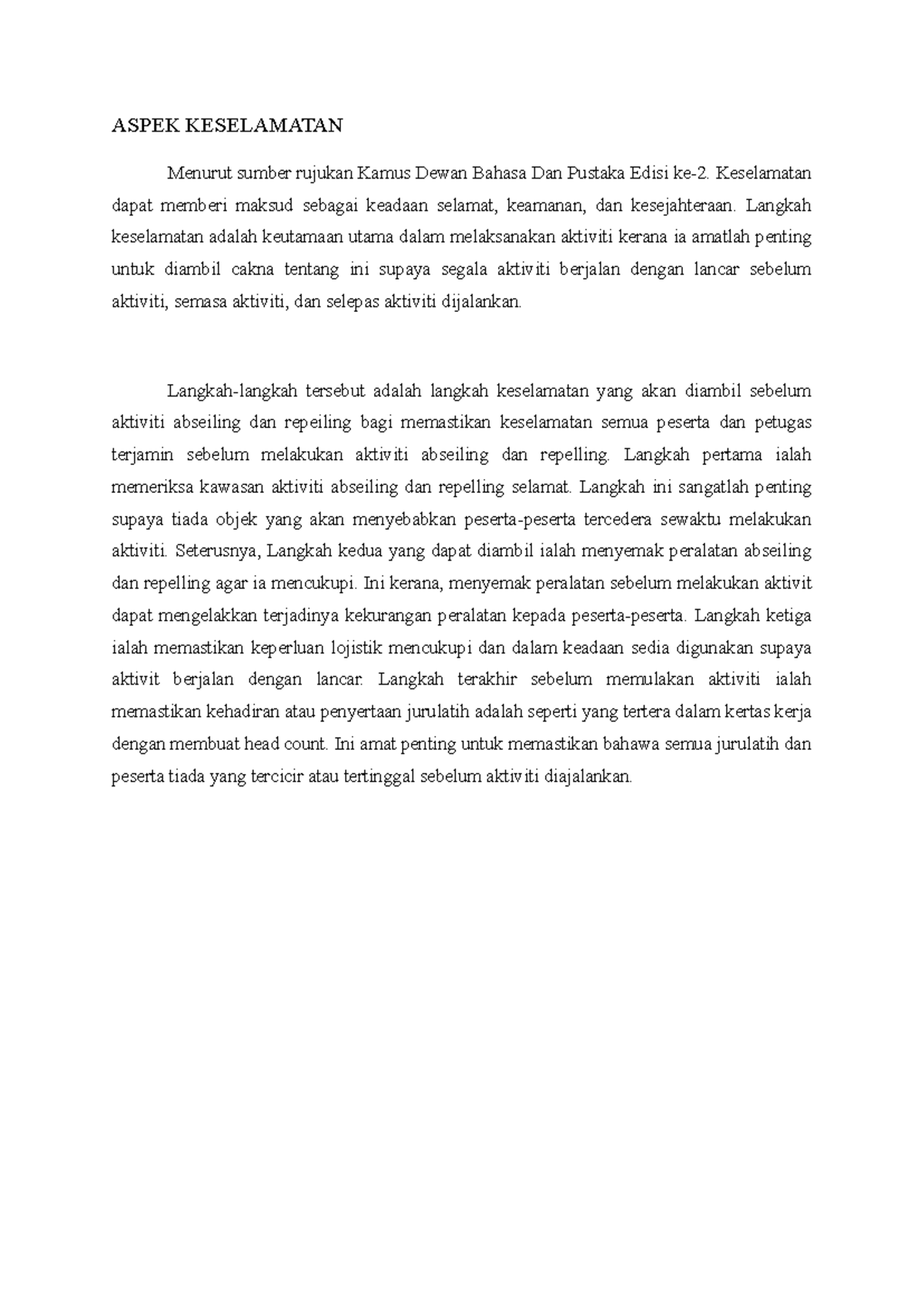 Aspek Keselamatan Aktiviti Abseiling dan Repelling - HBU - Studocu