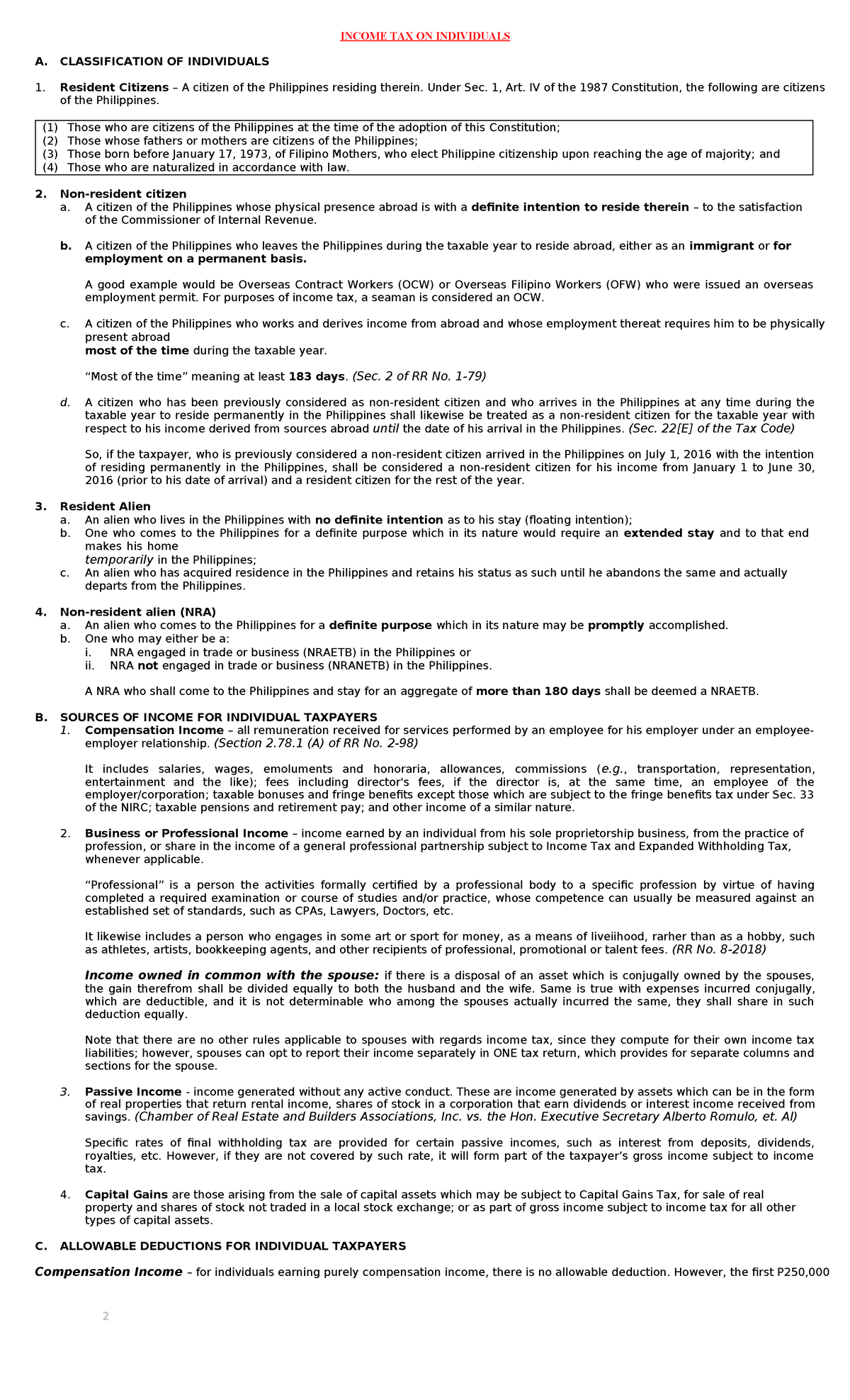 INCOME TAX ON INDIVIDUALS: CLASSIFICATION & SOURCES OF INCOME - Studocu