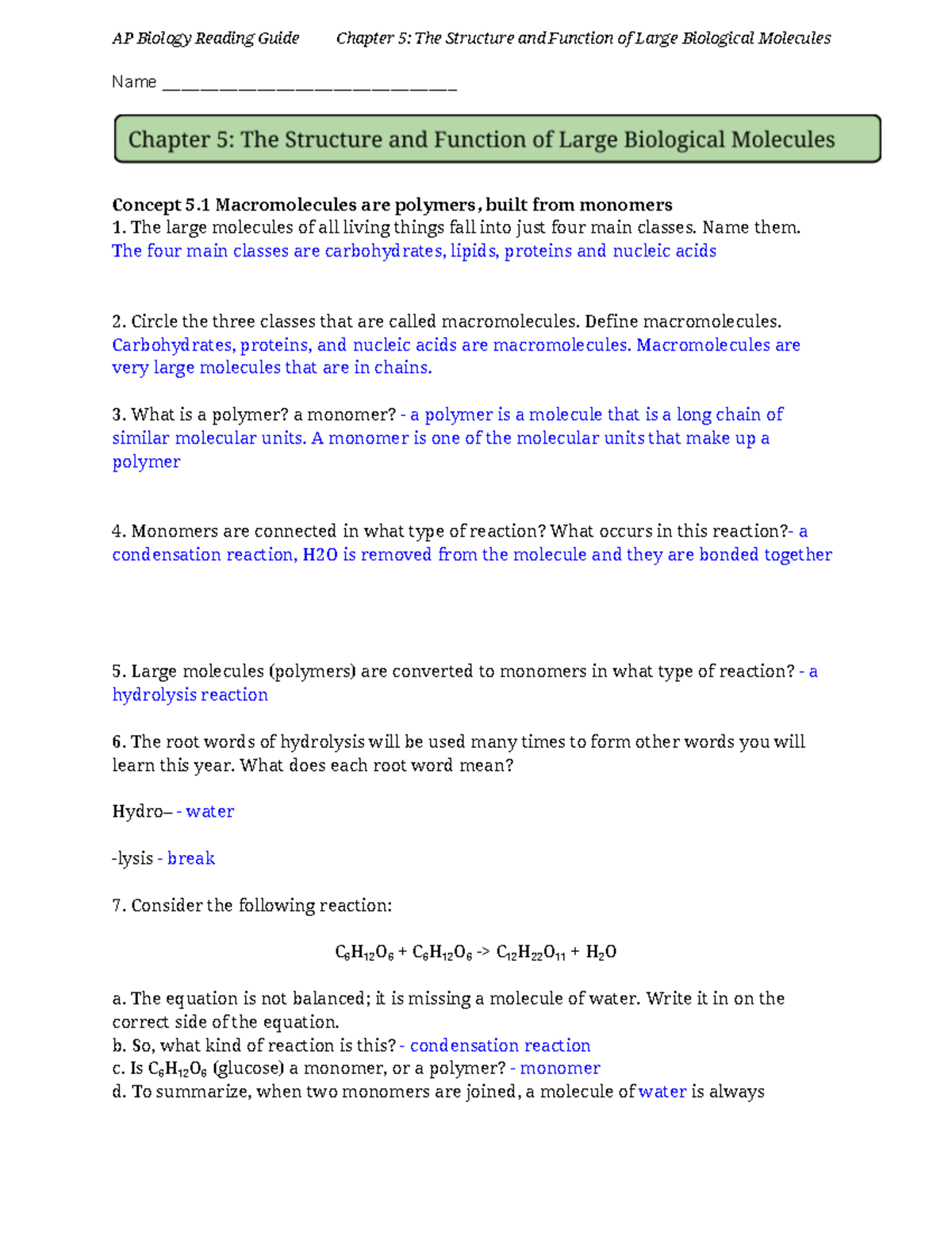 Campbell Biology Chapter 5 Review Notes - Studocu