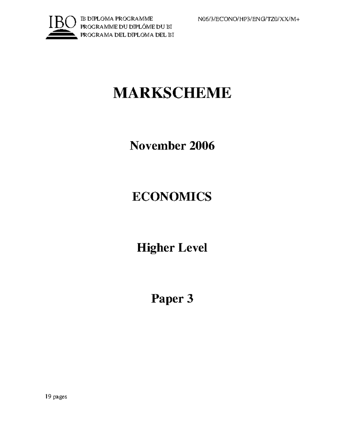 IB Economics HL N06/3 Mark Scheme - November 2006 Paper 3 Evaluation ...