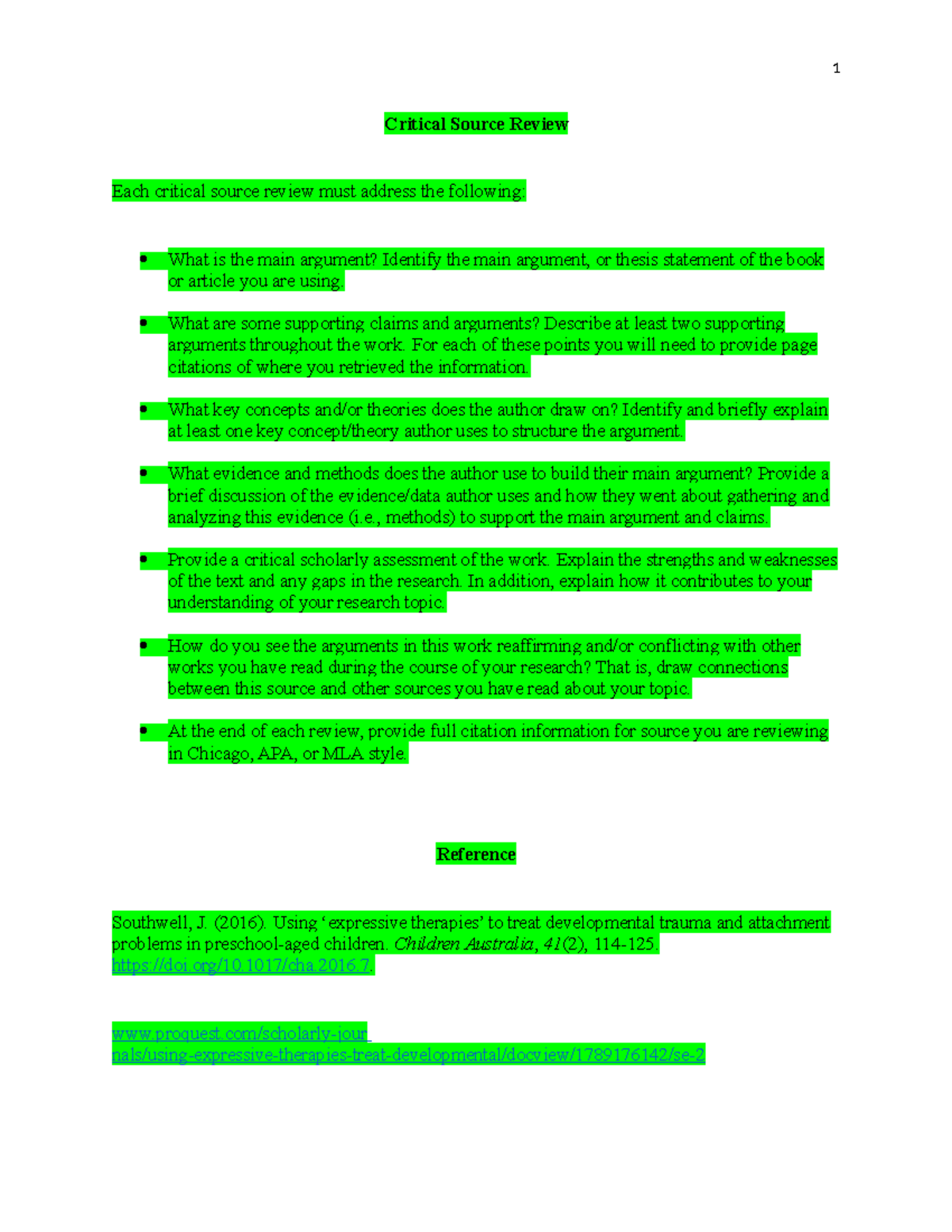 Critical Source Review - Critical Source Review Each critical source ...