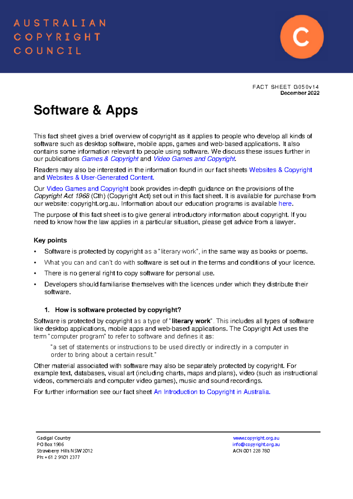 INFO050 - Overview of Copyright in Software and Apps - Studocu